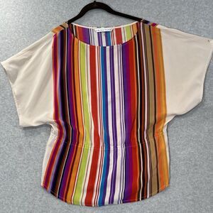 TRINA TURK Batwing top striped Silk Colorful Multicolor Short Sleeve S beige